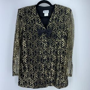 Vtg Barone Womens 10 Tunic Top Gold Metallic Glam Regency Gothic Whimsigoth